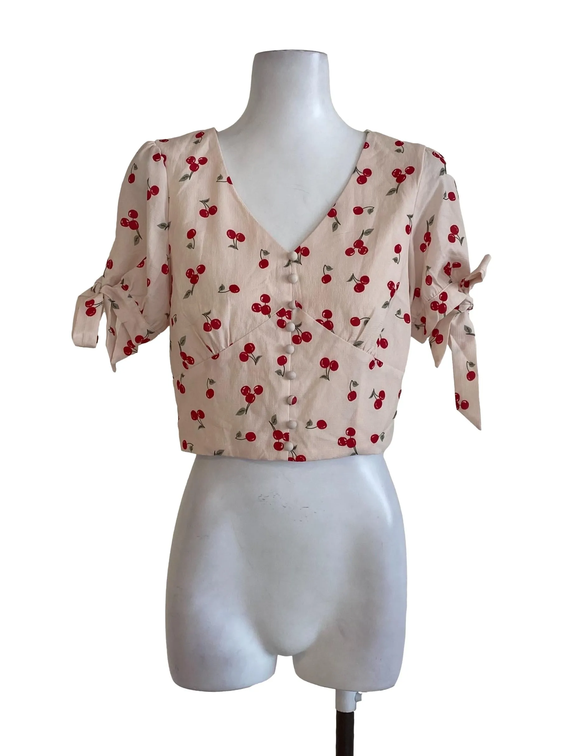 Cream Cherry Crop Top