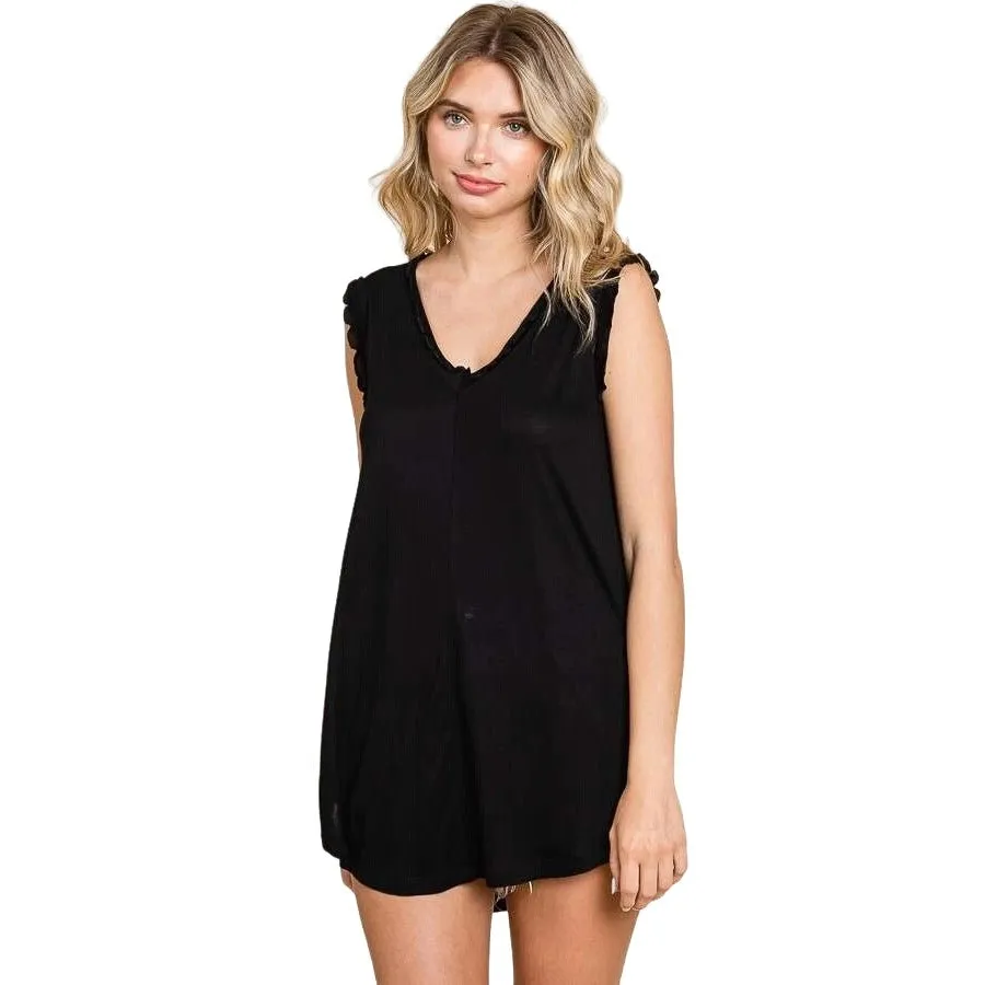 Culture Code Deep V Neck Flared Black Tank Top CAK1558