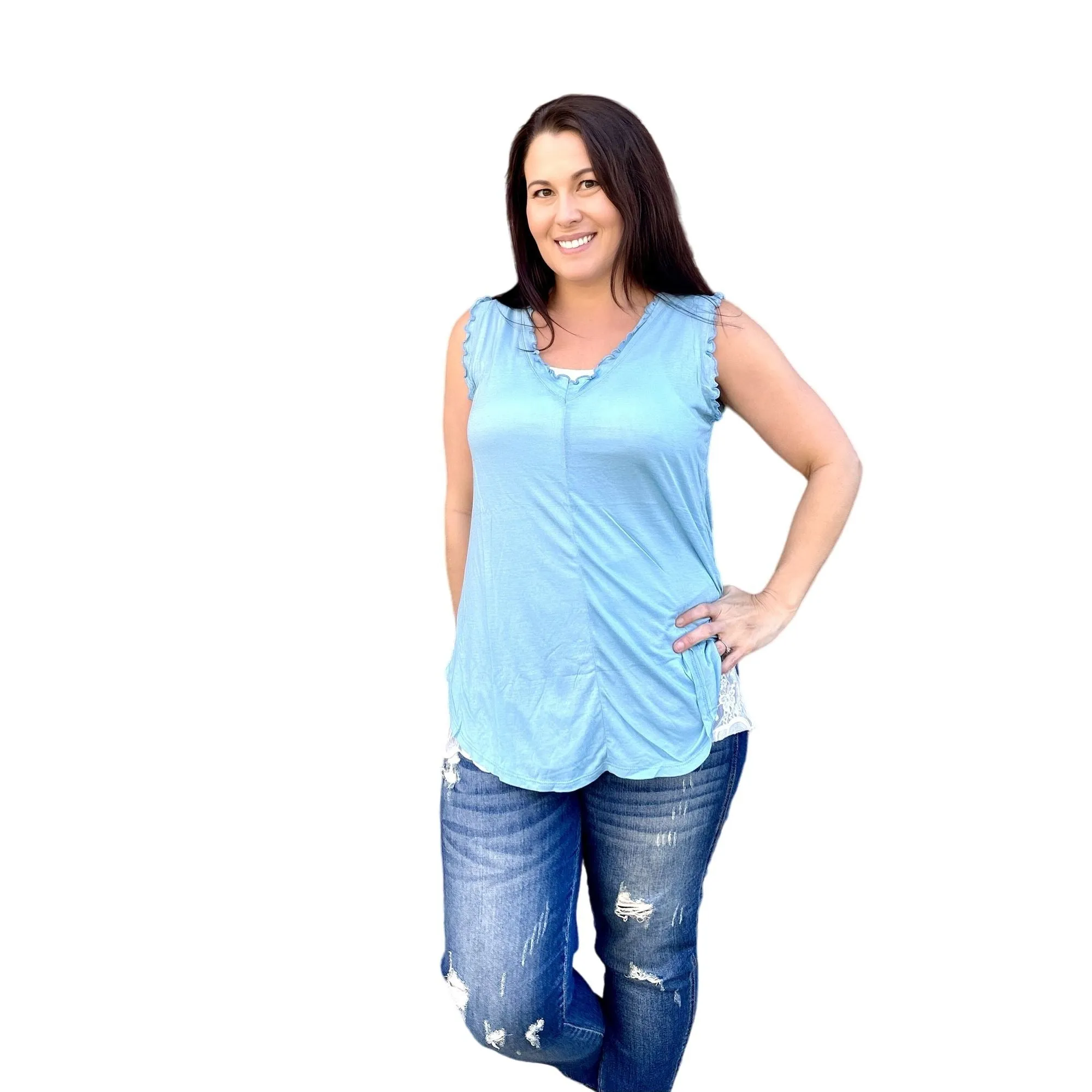 Culture Code Deep V Neck Flared Black Tank Top CAK1558