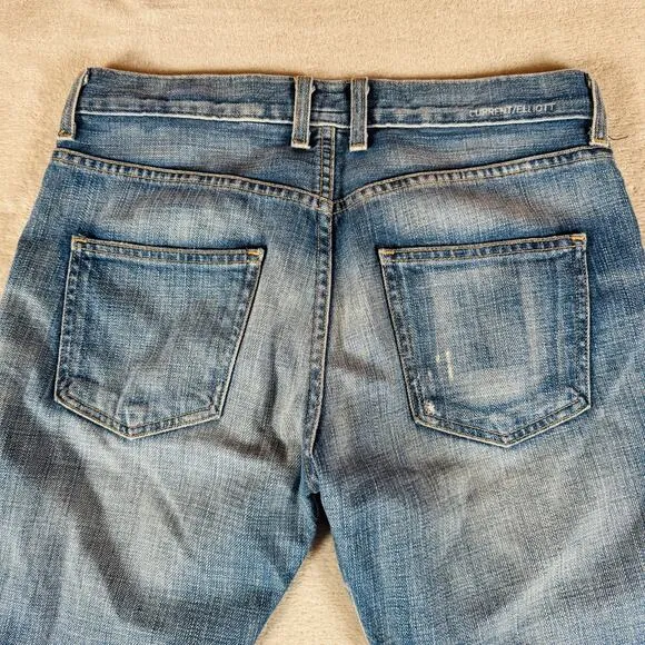 Current/Elliott Jeans Women 25 Med Wash Peaceful Blue Denim Boyfriend Distressed