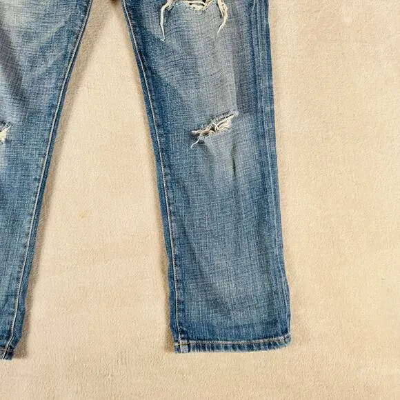 Current/Elliott Jeans Women 25 Med Wash Peaceful Blue Denim Boyfriend Distressed