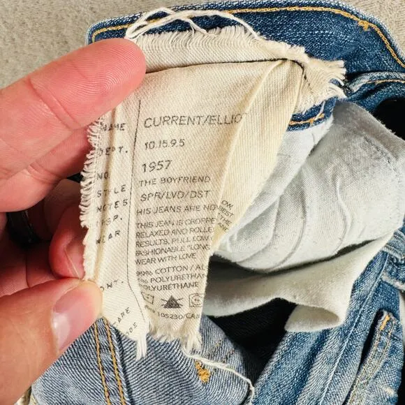 Current/Elliott Jeans Women 25 Med Wash Peaceful Blue Denim Boyfriend Distressed