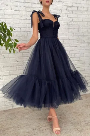 Dark Blue Tulle Short Prom Dress Blue Tulle Homecoming Dresses HD0131
