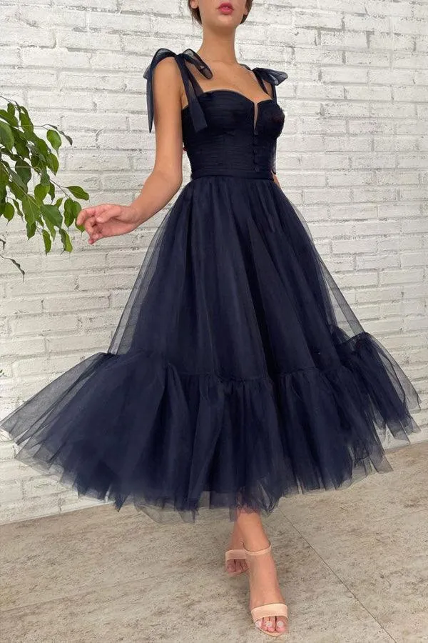 Dark Blue Tulle Short Prom Dress Blue Tulle Homecoming Dresses HD0131