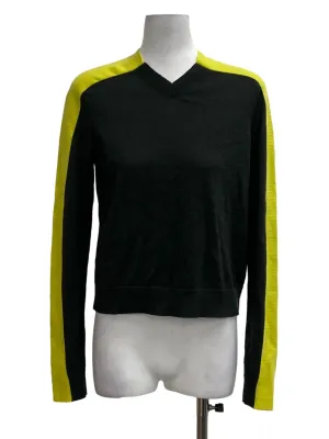 Dark Green And Yellow Long Sleeve Knitted Top
