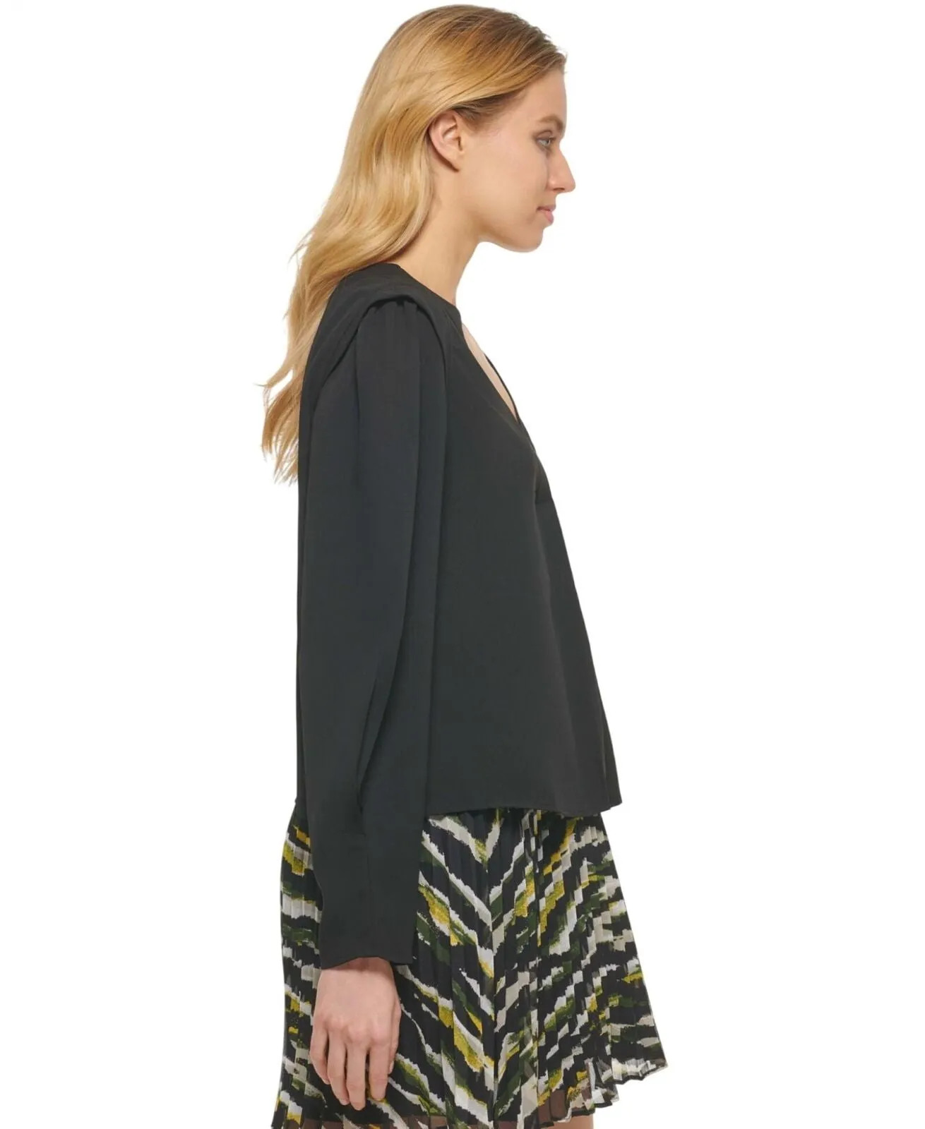 DKNY Womens Solid V-Neck Pullover Top P23AAO16 Black XL