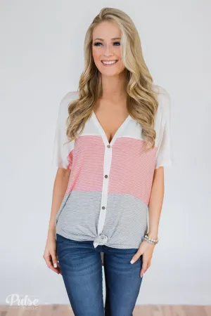 Dolman Striped Color Block Top- Pink & Grey