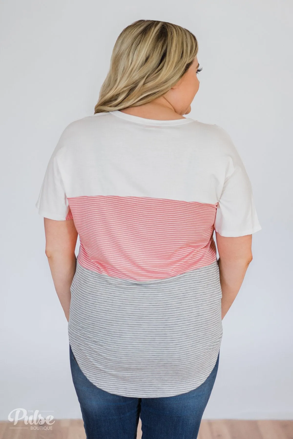 Dolman Striped Color Block Top- Pink & Grey