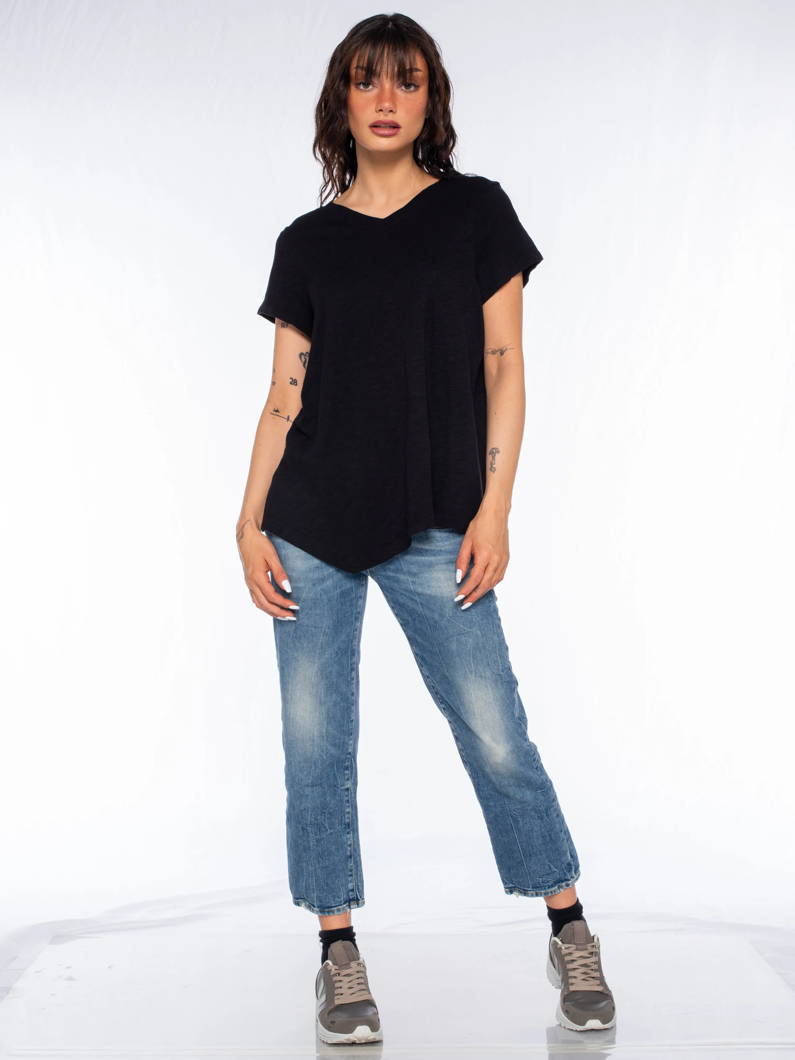 Double V S/S Shrunken Slant Back Tee