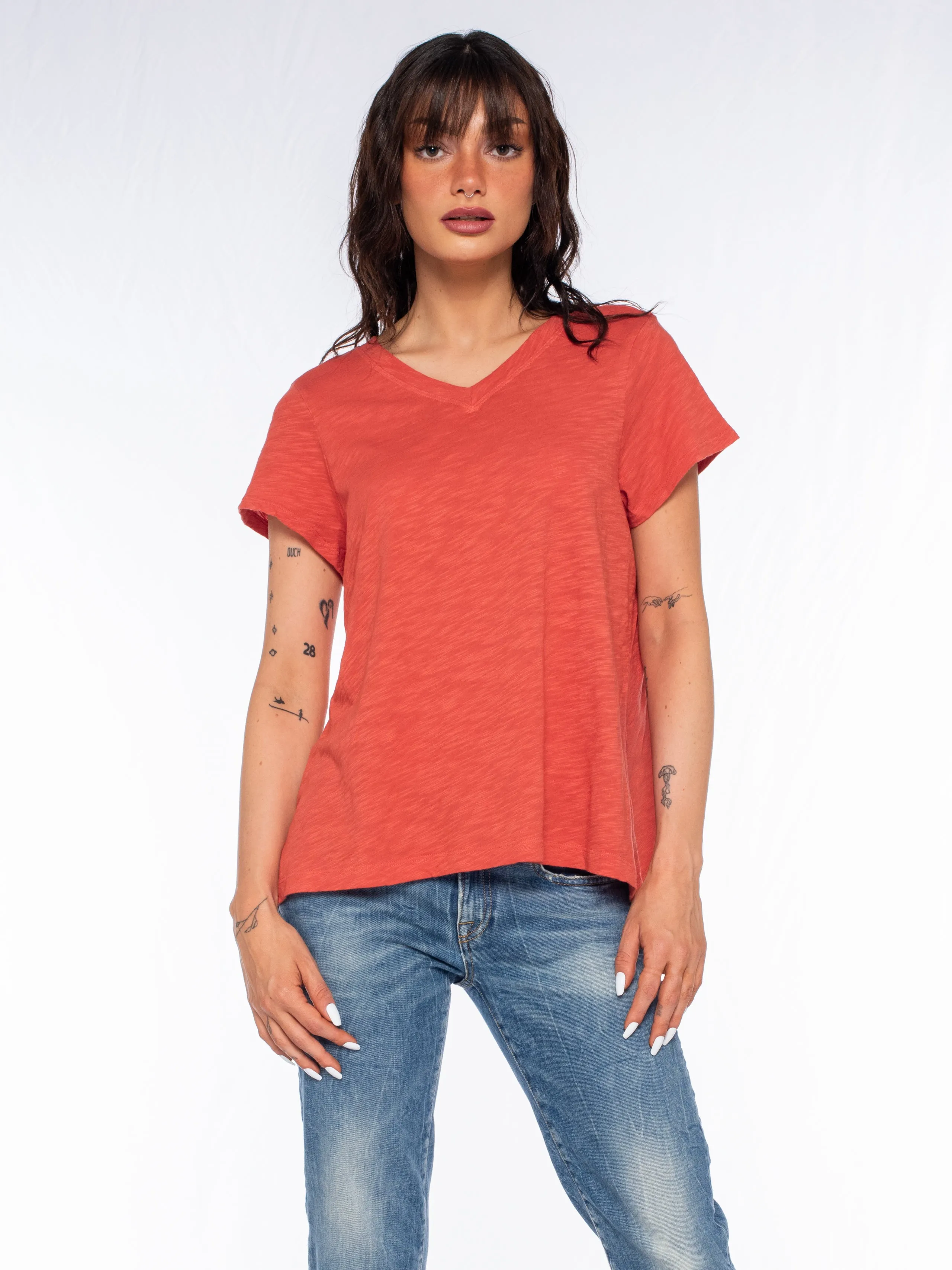 Double V S/S Shrunken Slant Back Tee