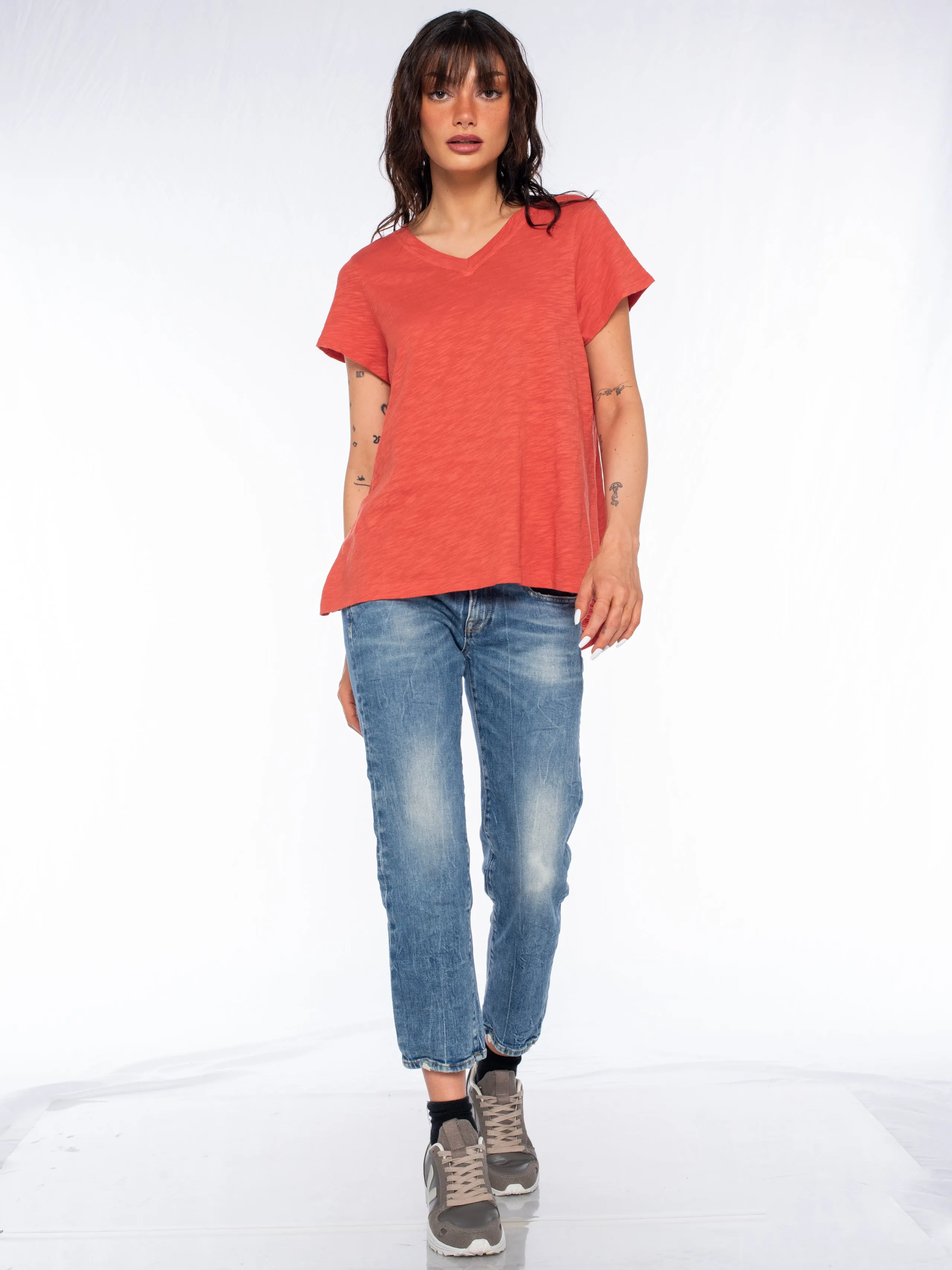 Double V S/S Shrunken Slant Back Tee