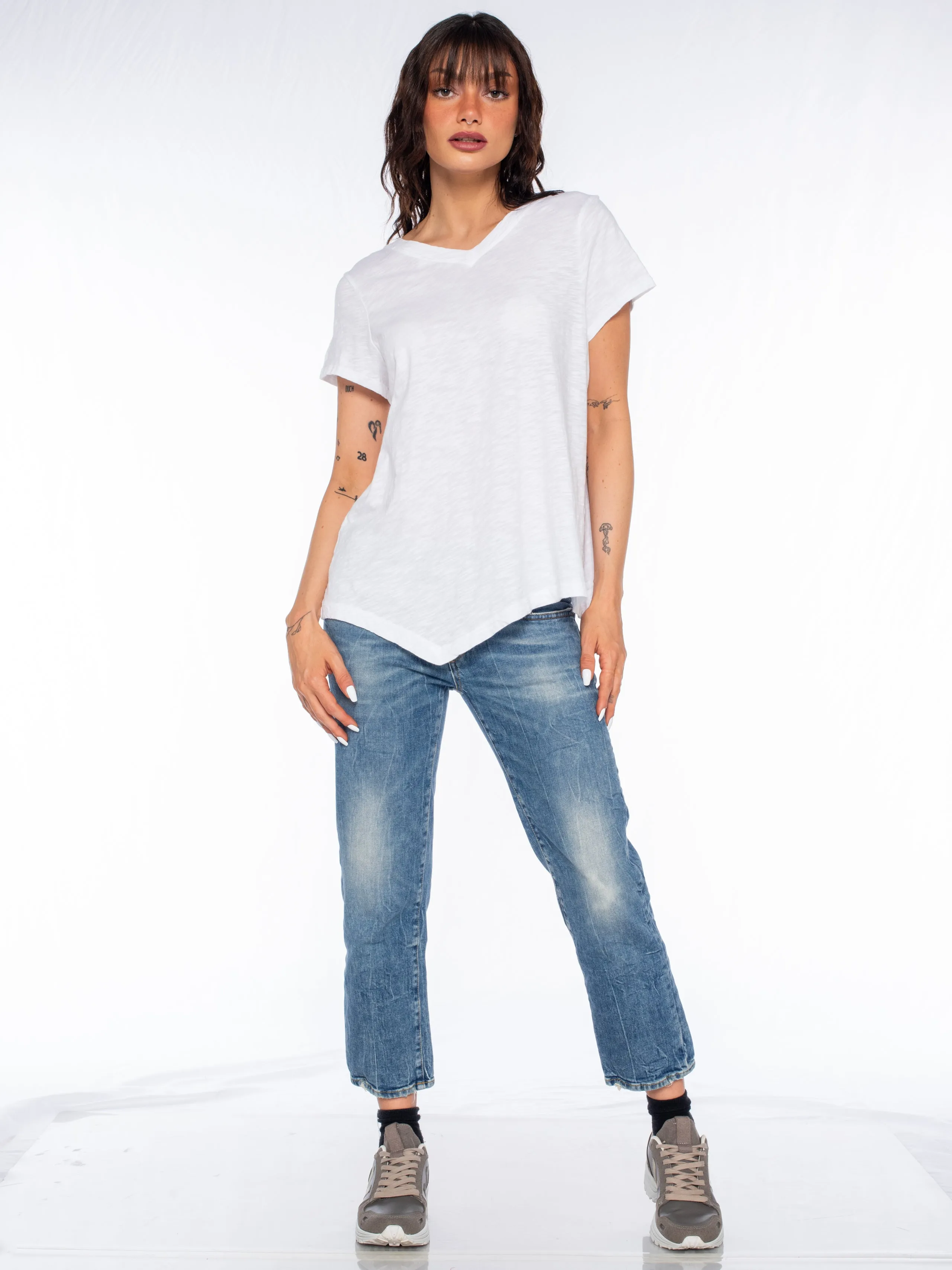 Double V S/S Shrunken Slant Back Tee