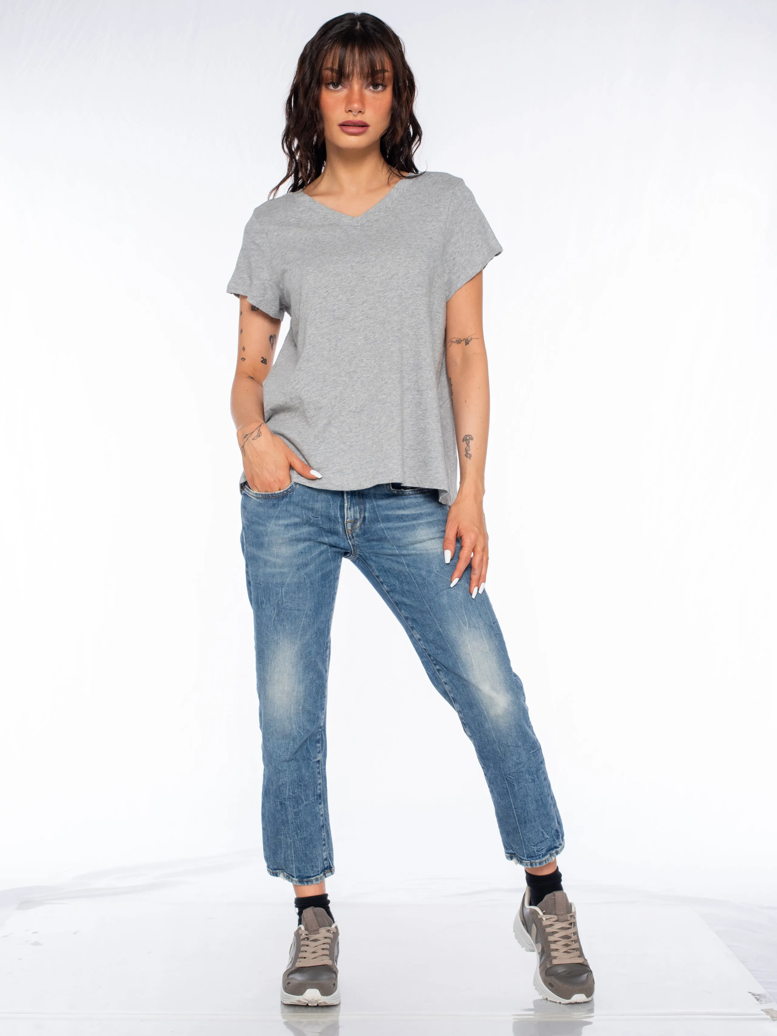 Double V S/S Shrunken Slant Back Tee