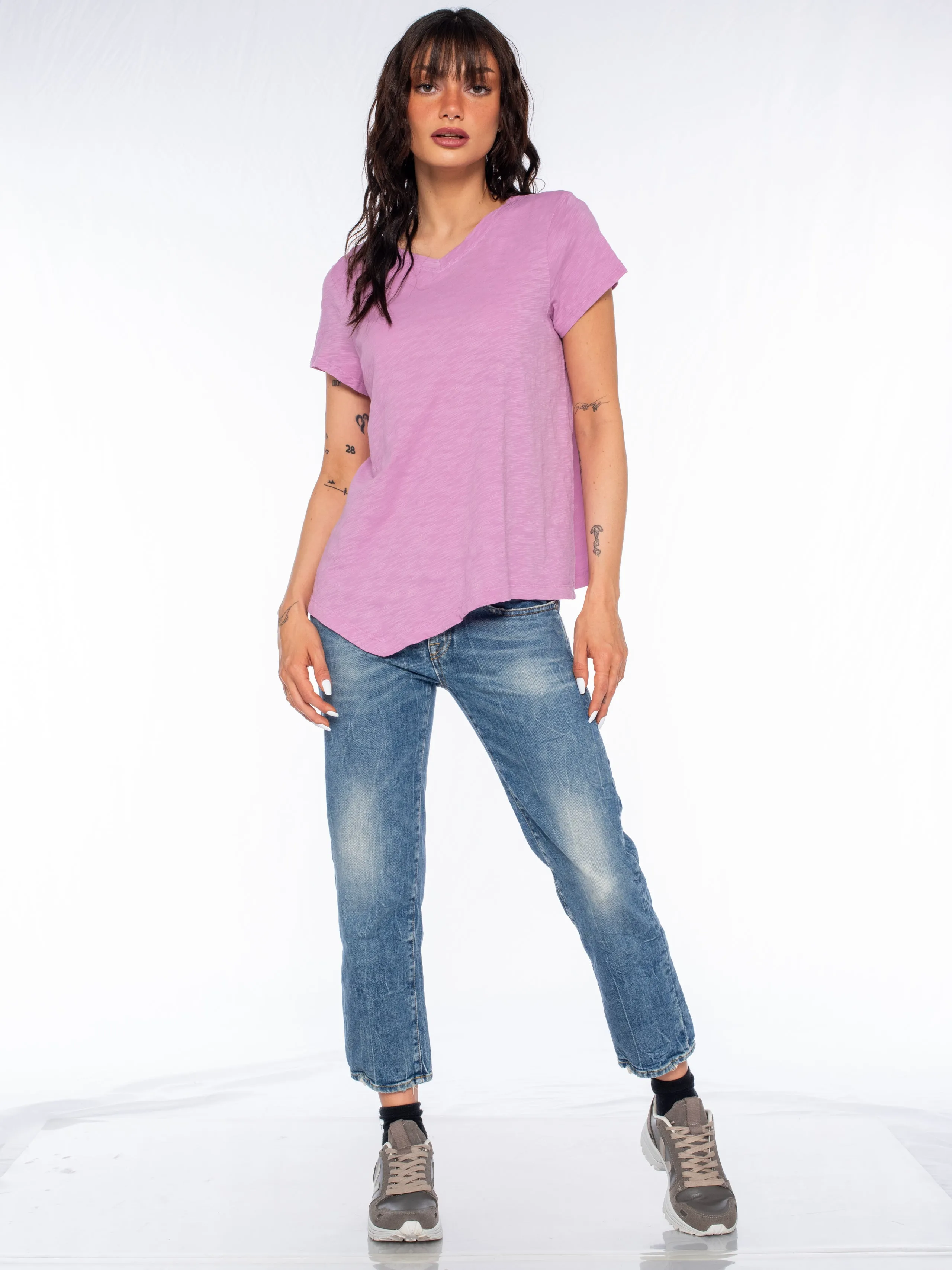 Double V S/S Shrunken Slant Back Tee
