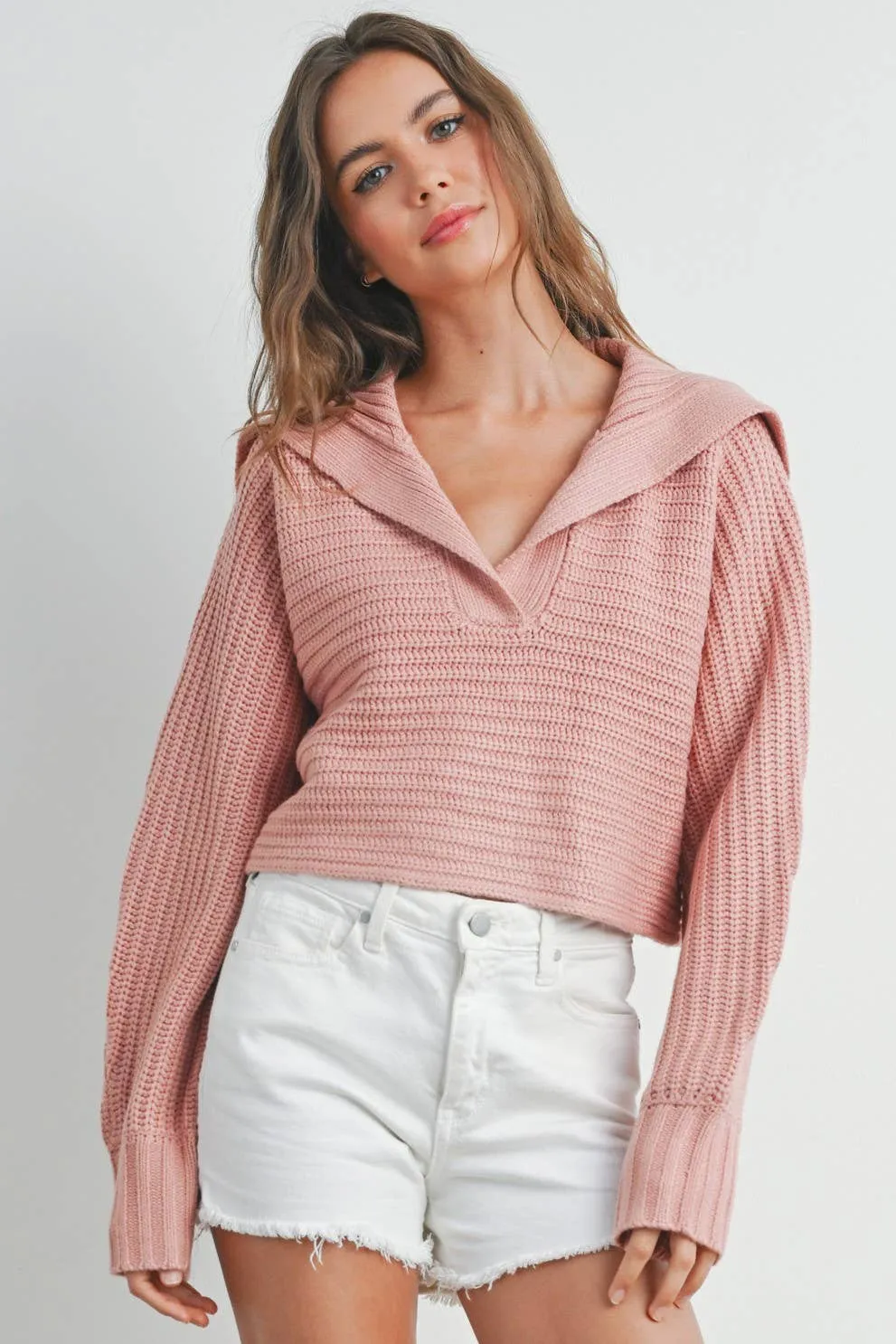 DRAMA COLLAR V NECK SWEATER