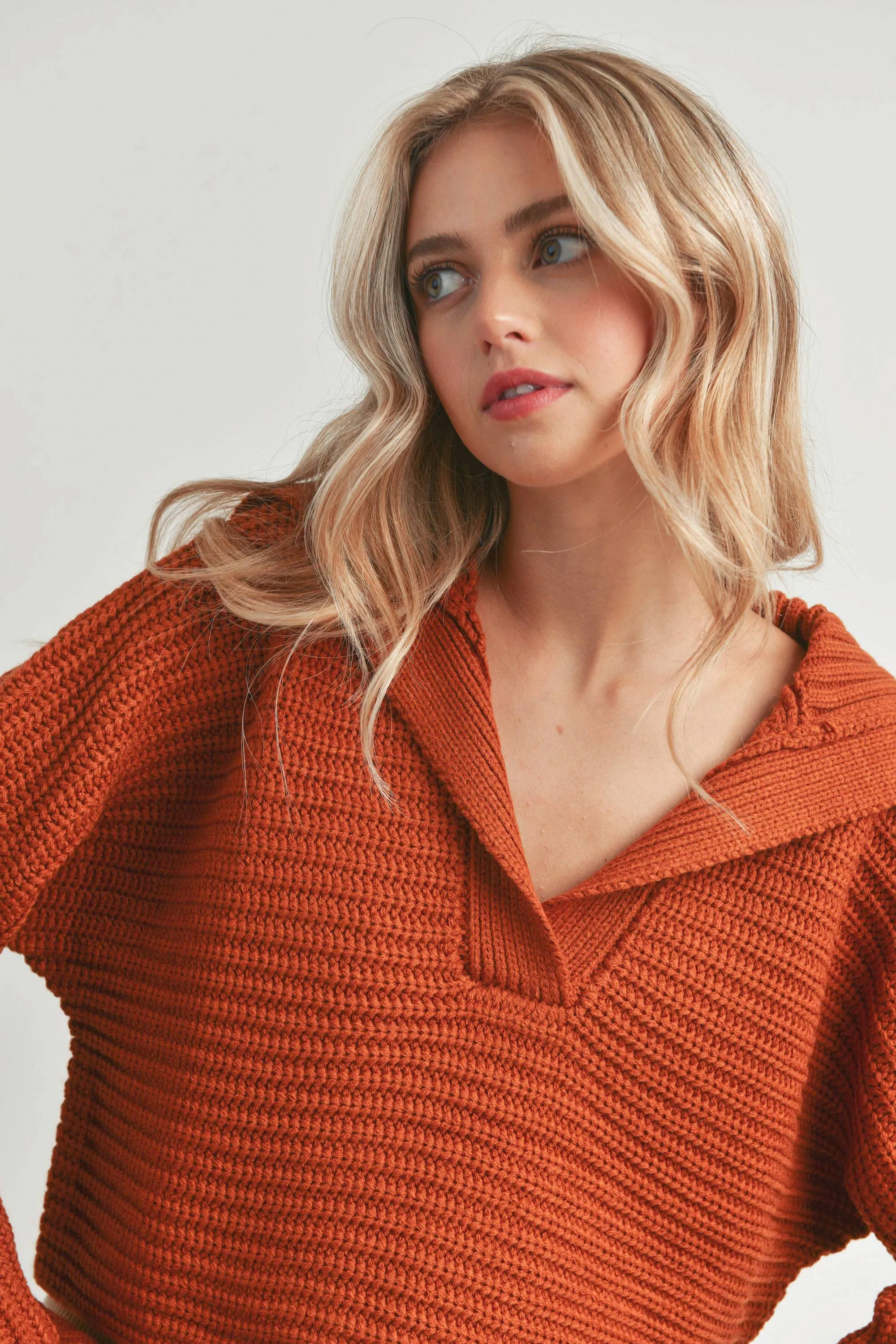 DRAMA COLLAR V NECK SWEATER