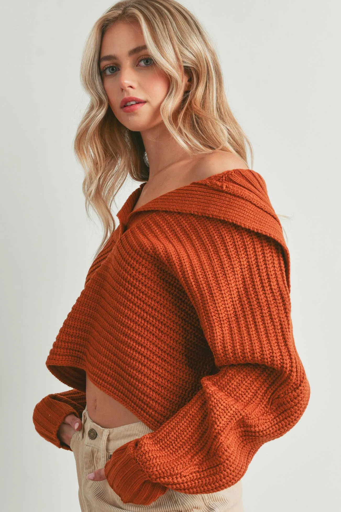 DRAMA COLLAR V NECK SWEATER
