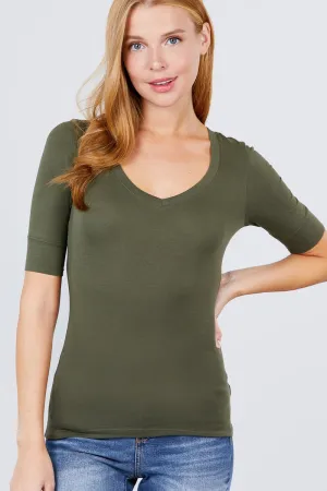Elbow Sleeve V Neck Top