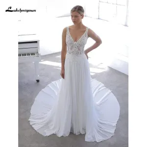 Elegant Bohemian A Line Chiffon Wedding Dresses Beach