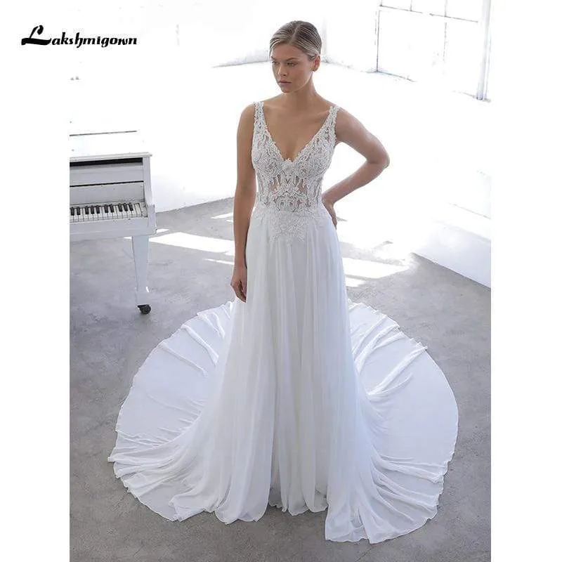 Elegant Bohemian A Line Chiffon Wedding Dresses Beach