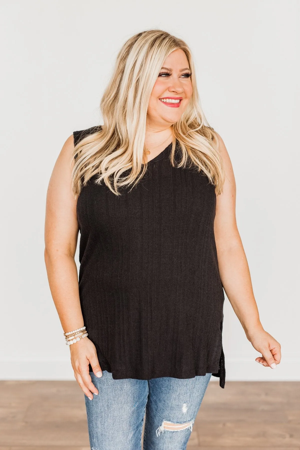 Encouraging Words V-Neck Tank Top- Black
