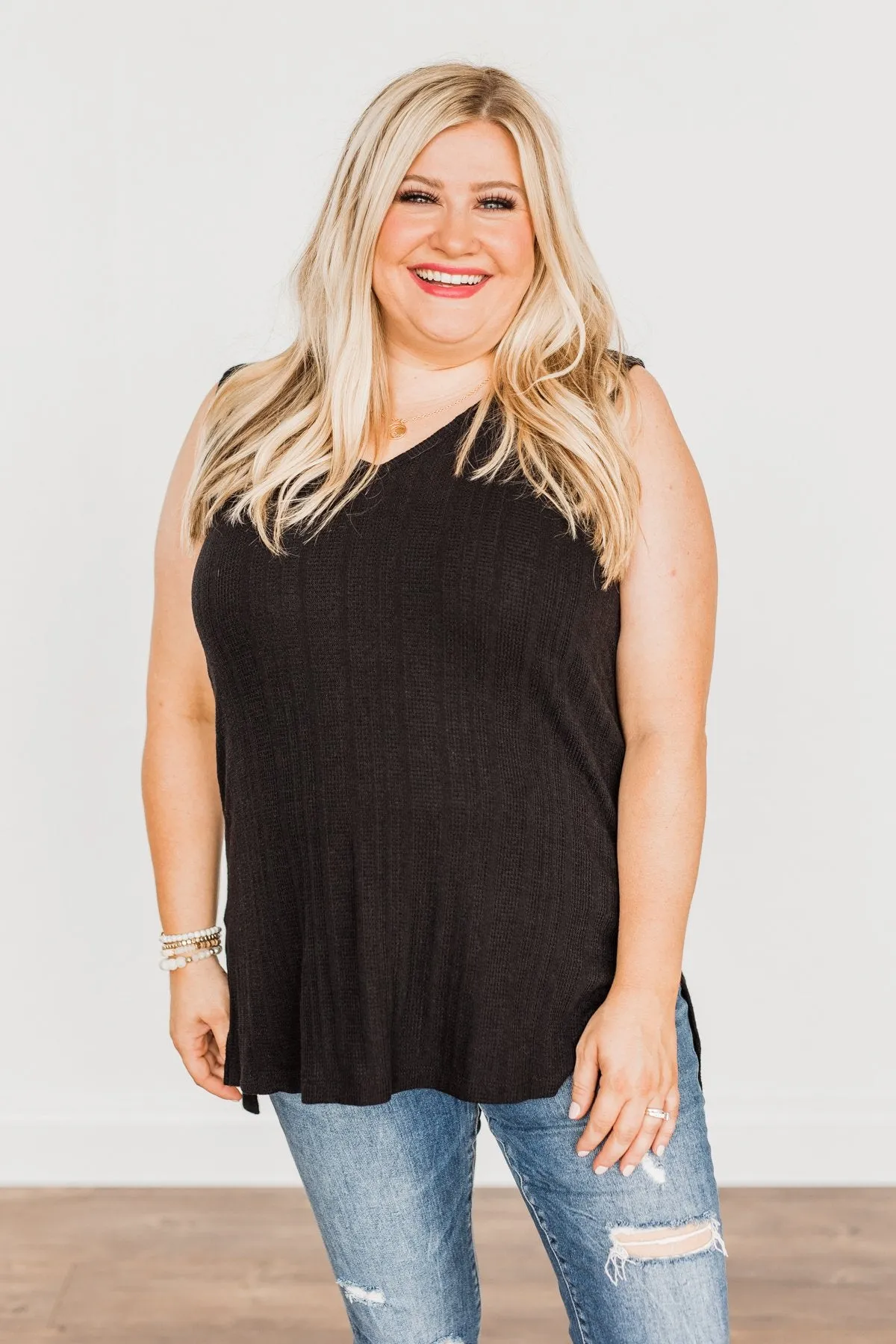 Encouraging Words V-Neck Tank Top- Black