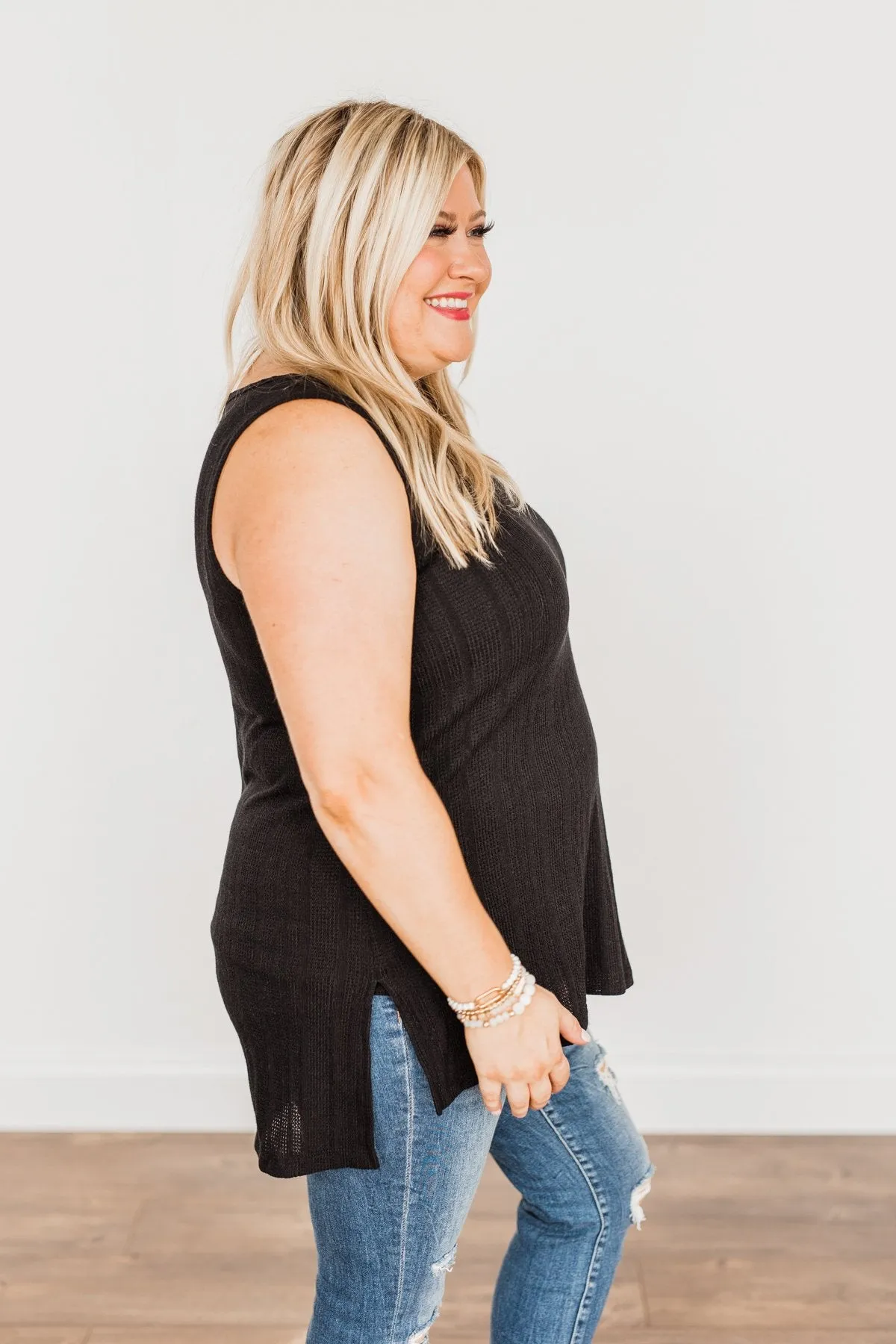 Encouraging Words V-Neck Tank Top- Black