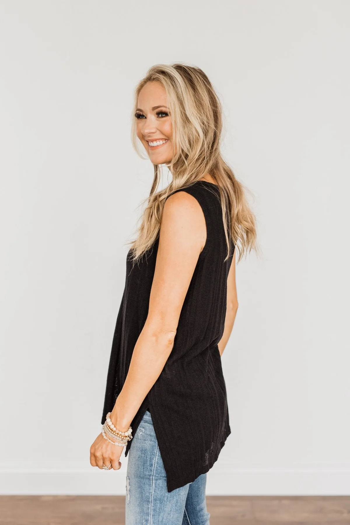 Encouraging Words V-Neck Tank Top- Black