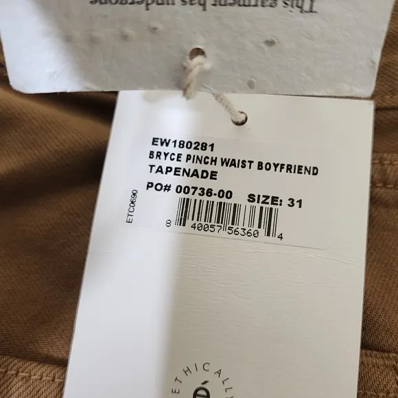 ETICA Bryce Pinch Waist High Rise Boyfriend Jeans 31 Tan NWT anthropologie