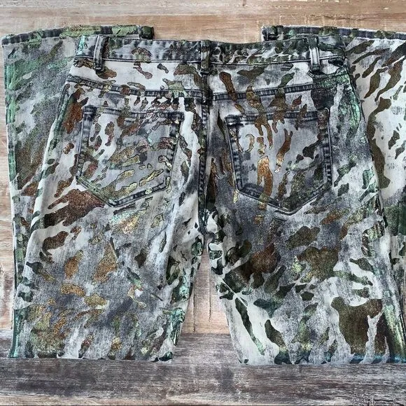 Faith Connexion Gray Metallic Camo Flare Jeans 27