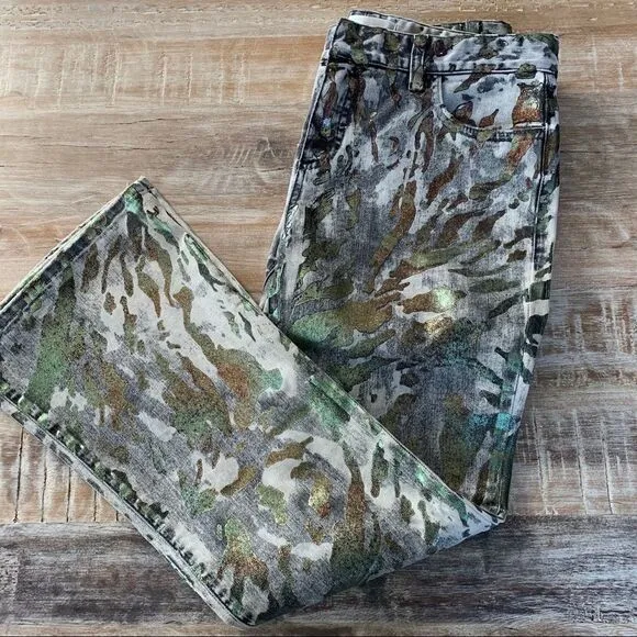 Faith Connexion Gray Metallic Camo Flare Jeans 27