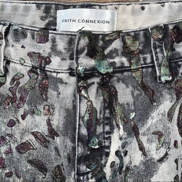 Faith Connexion Gray Metallic Camo Flare Jeans 27