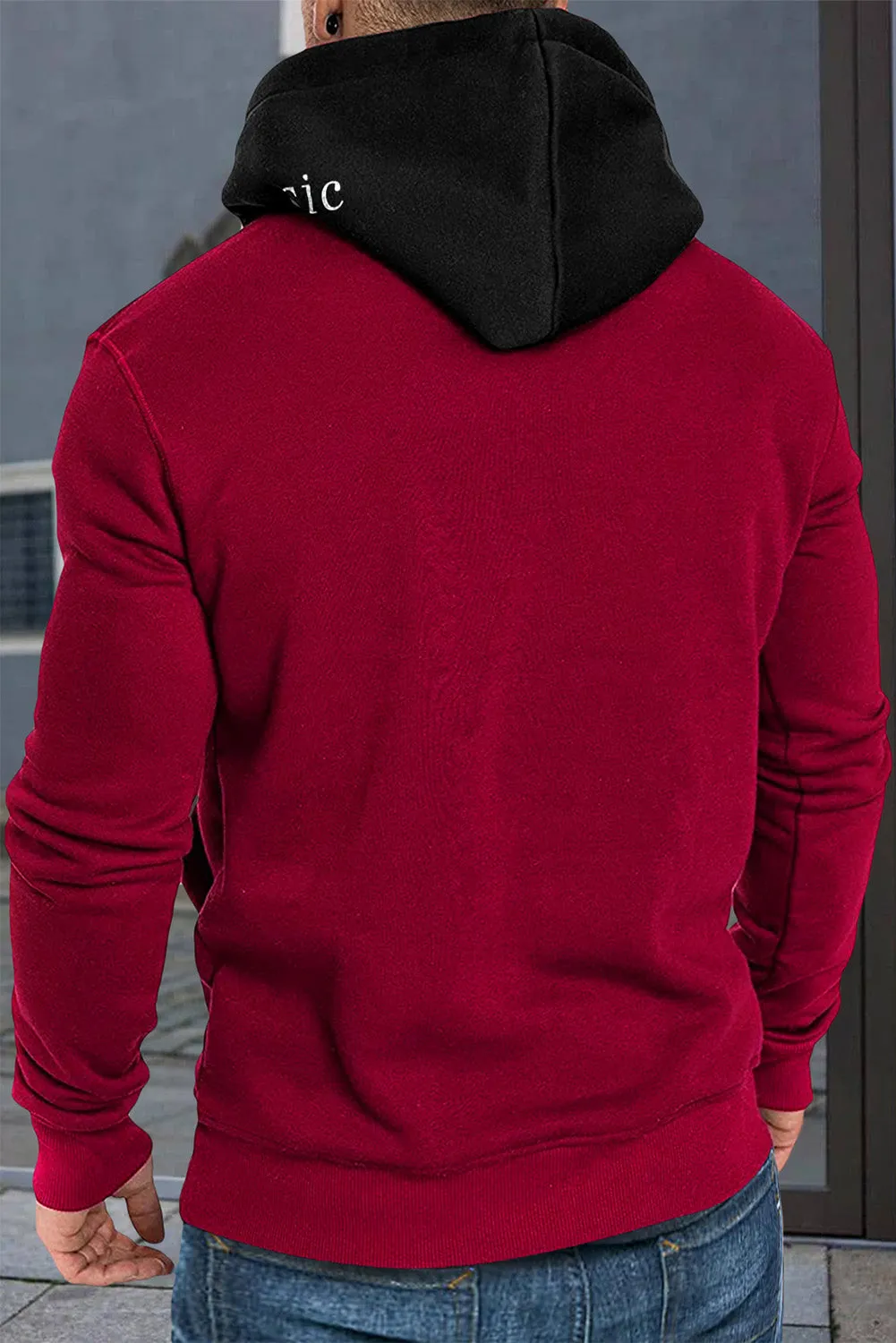 Fiery Red CHICAGO Letter Print Slim-fit Men's Pullover Hoodie
