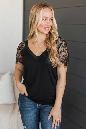 Flattering in Lace V-Neck Top- Black