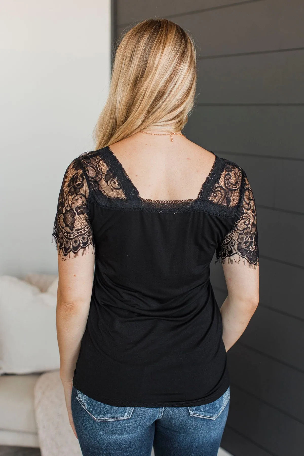 Flattering in Lace V-Neck Top- Black