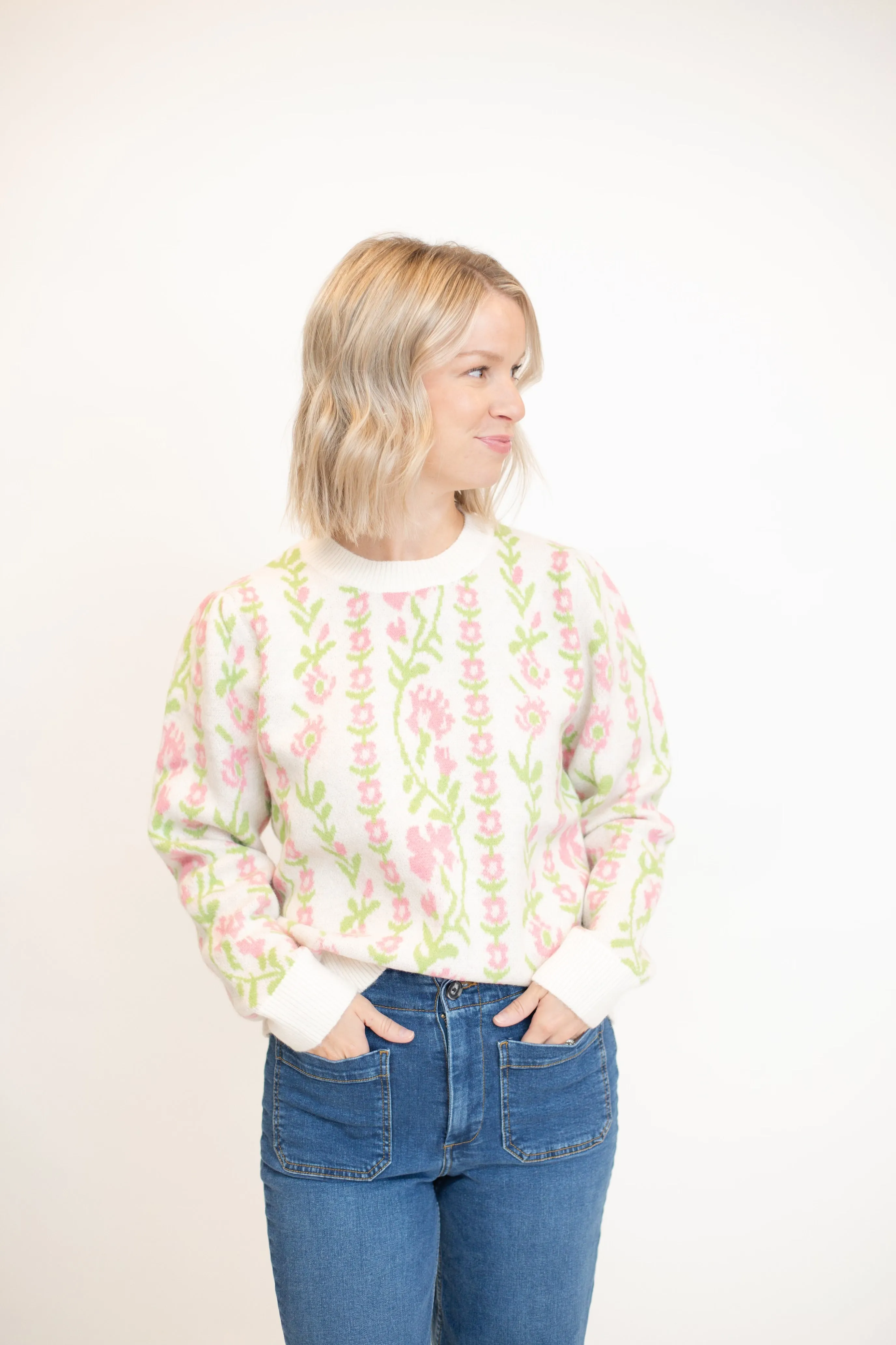 Floral Detail Sweater - Ivory