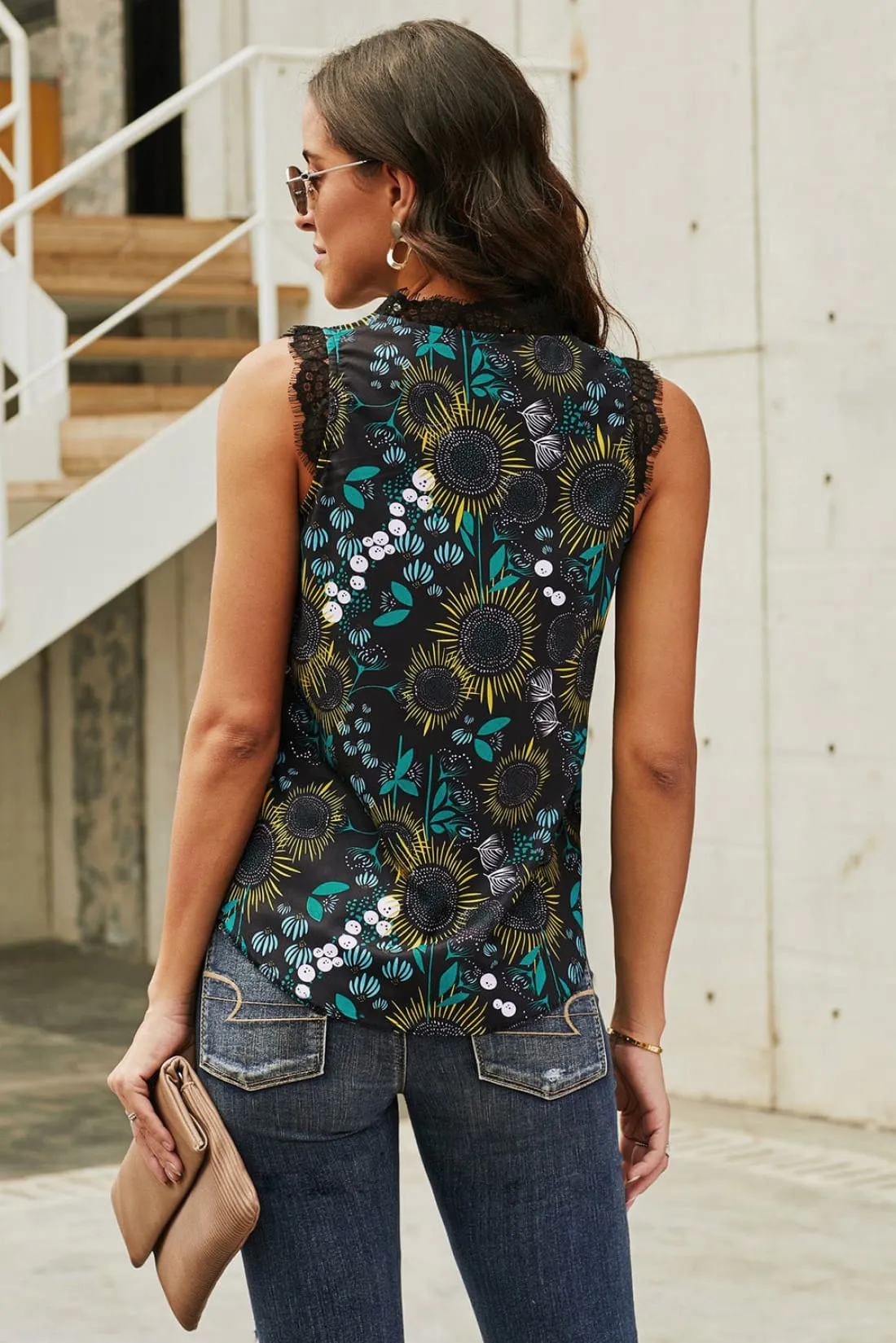 Floral Lace Trimmed V-Neck Tank - Limited Quantities