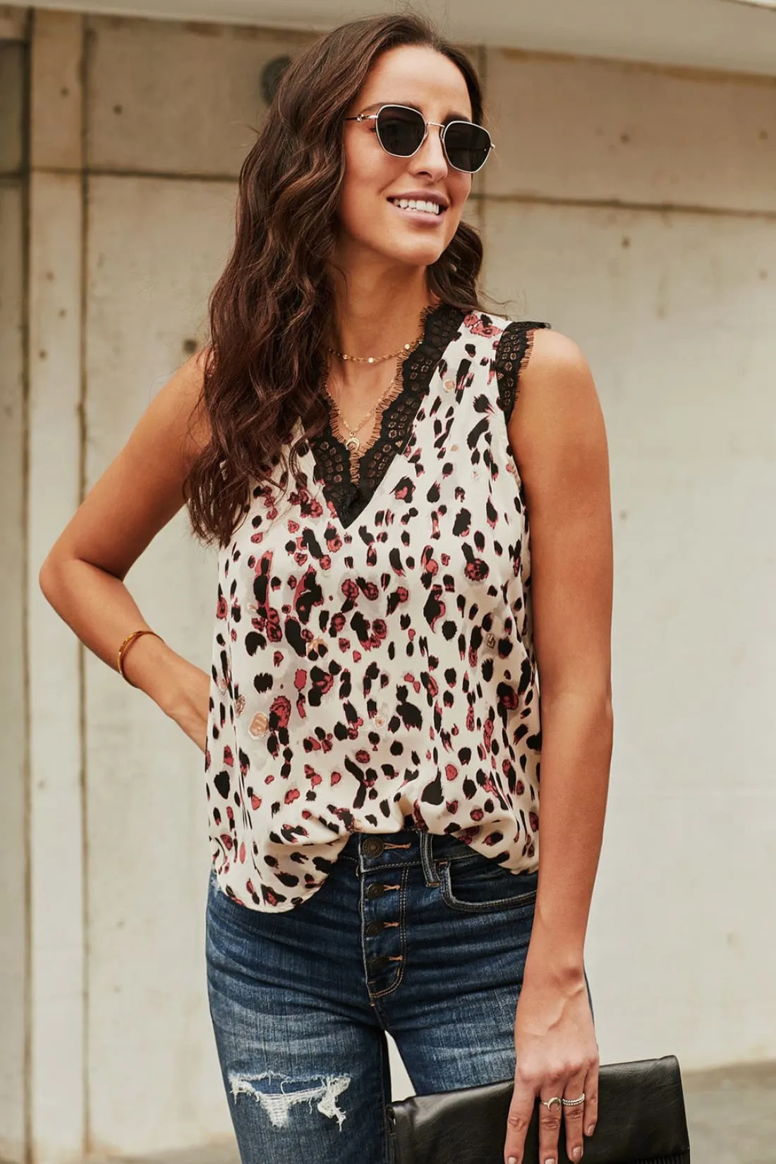 Floral Lace Trimmed V-Neck Tank - Limited Quantities