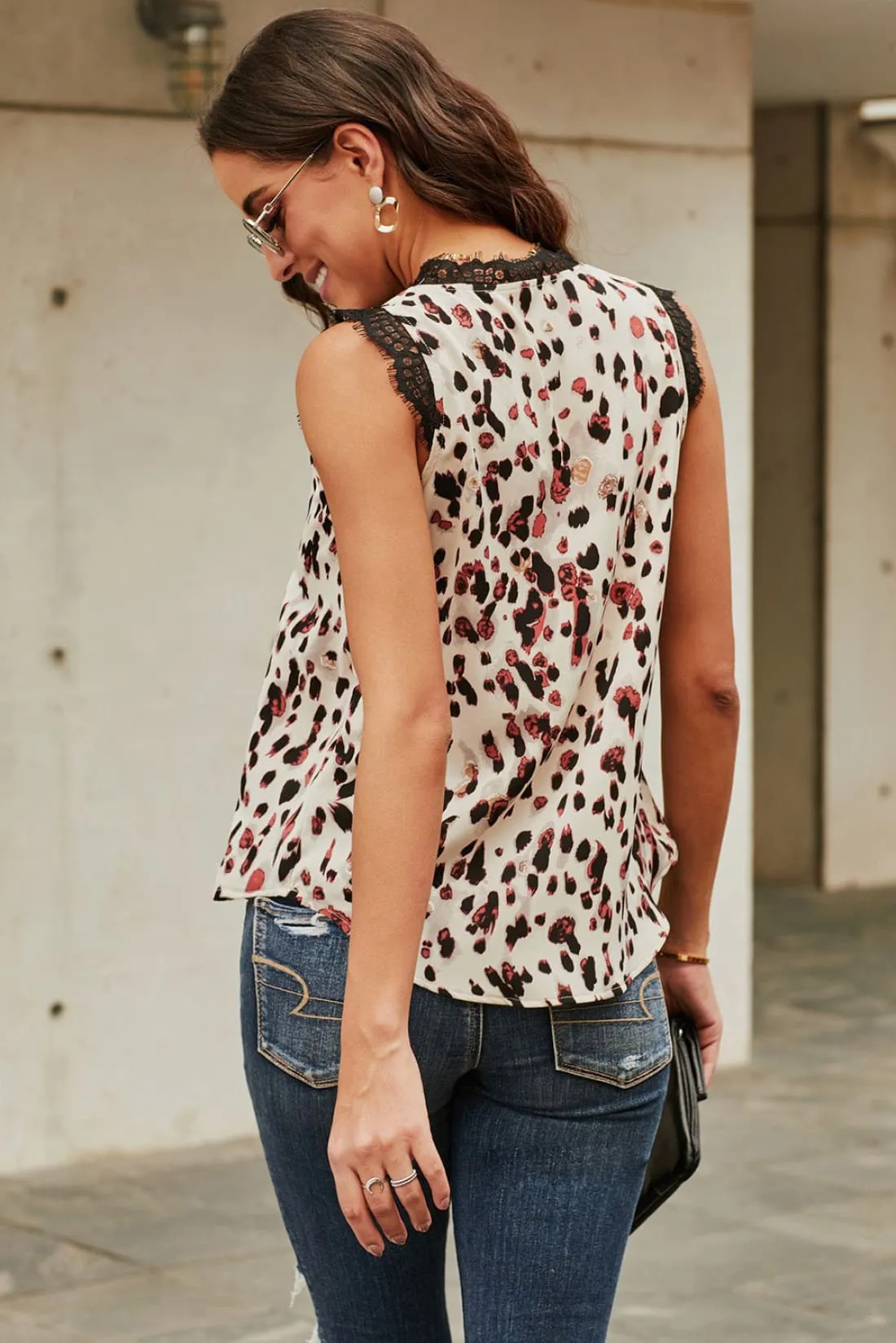 Floral Lace Trimmed V-Neck Tank - Limited Quantities