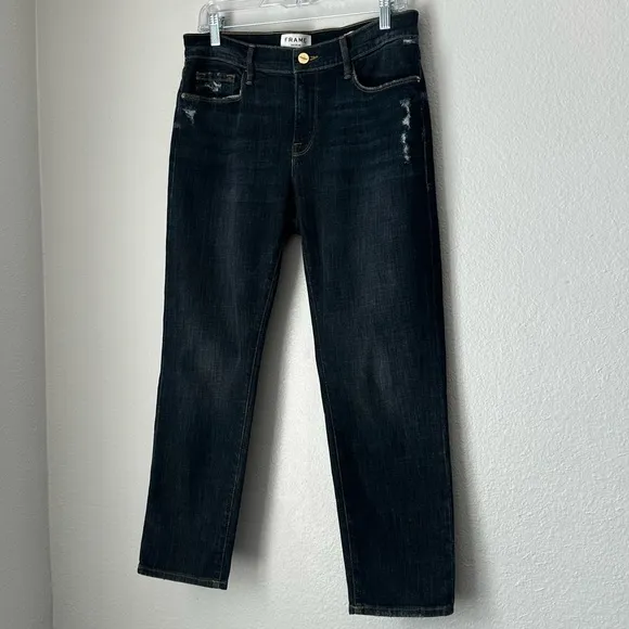 FRAME Le Garcon Crop Boyfriend Jeans In Covant Size 28 Frame Jeans cropped dark