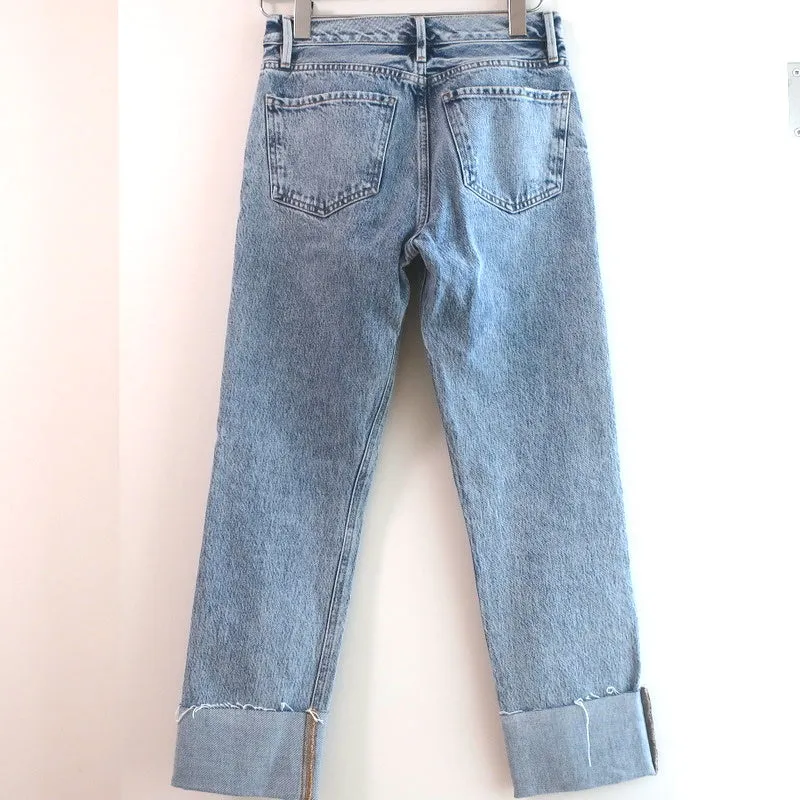 FRAME Le Piper Wide Cuff Jeans Richlake Blue Denim Size 24