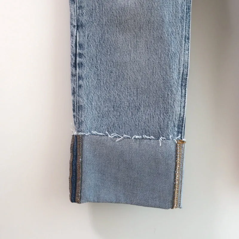FRAME Le Piper Wide Cuff Jeans Richlake Blue Denim Size 24