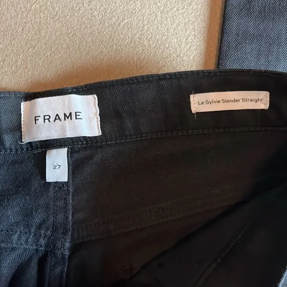 FRAME Le Sylvie Slender Straight Black Tonal Stripe Jeans - 27