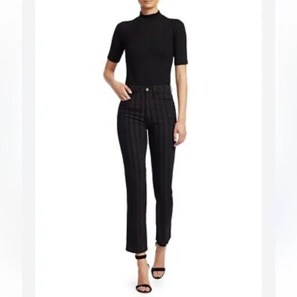 FRAME Le Sylvie Slender Straight Black Tonal Stripe Jeans - 27