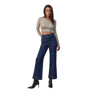 French navy jeans with super high rise and wide crop leg