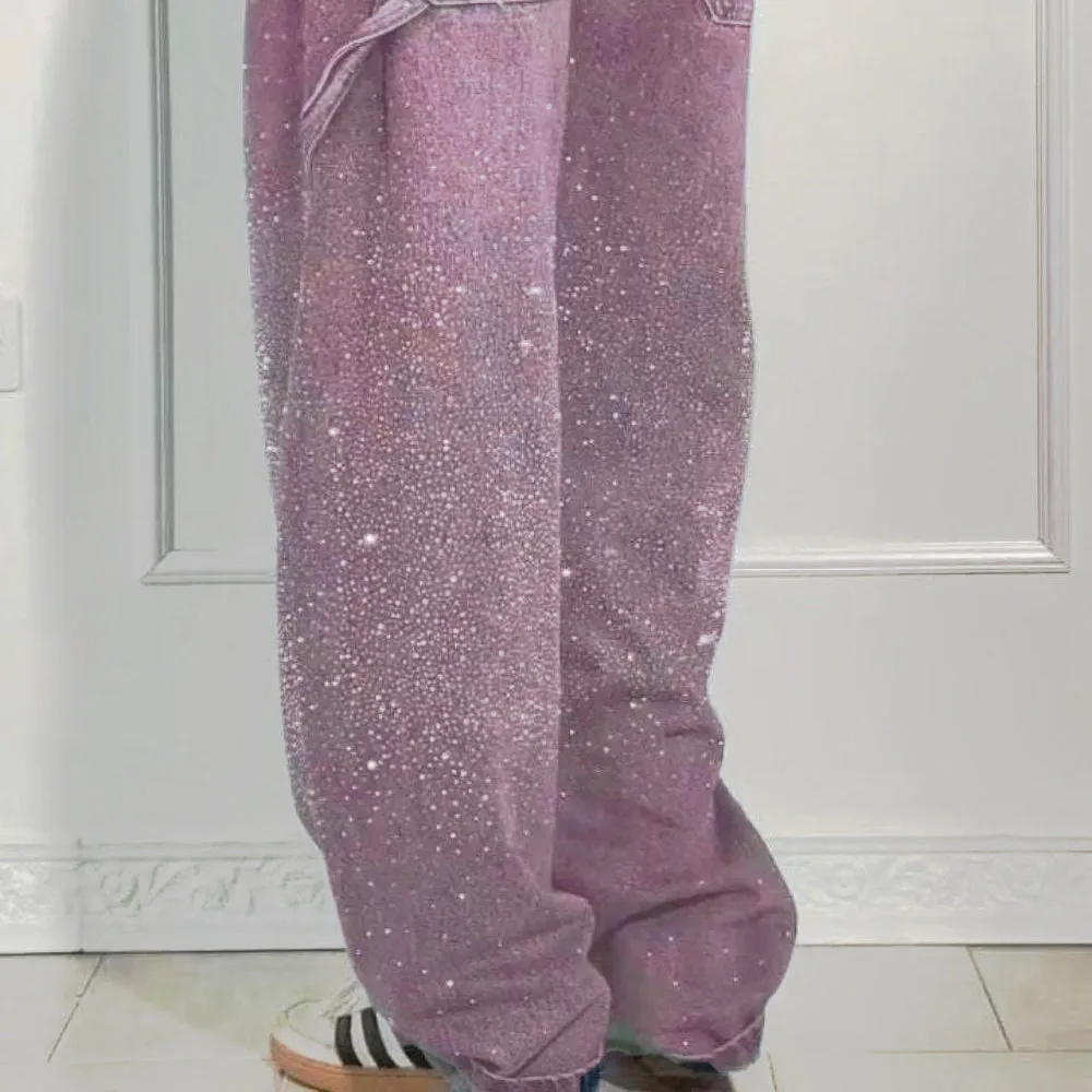 Full Size Washed Rhinestone Detail Wide leg Jeans Plus Size