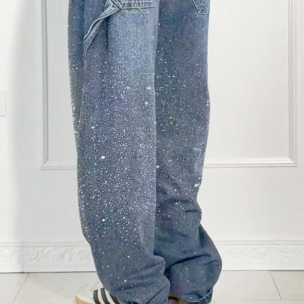 Full Size Washed Rhinestone Detail Wide leg Jeans Plus Size