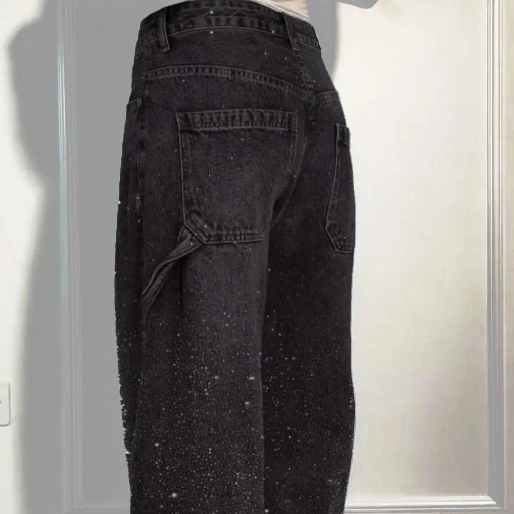 Full Size Washed Rhinestone Detail Wide leg Jeans Plus Size