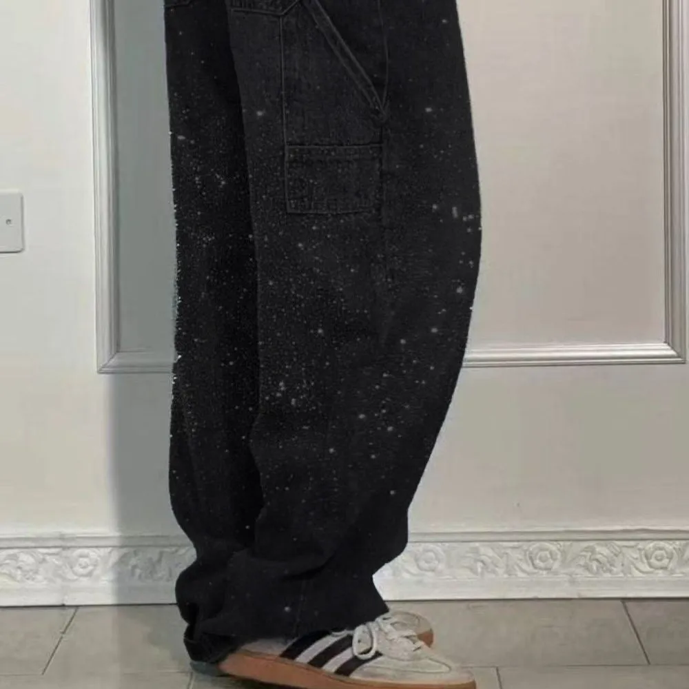 Full Size Washed Rhinestone Detail Wide leg Jeans Plus Size