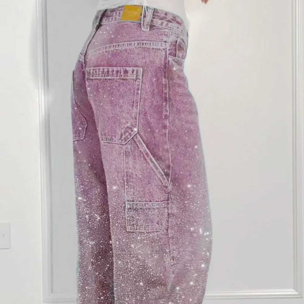 Full Size Washed Rhinestone Detail Wide leg Jeans Plus Size